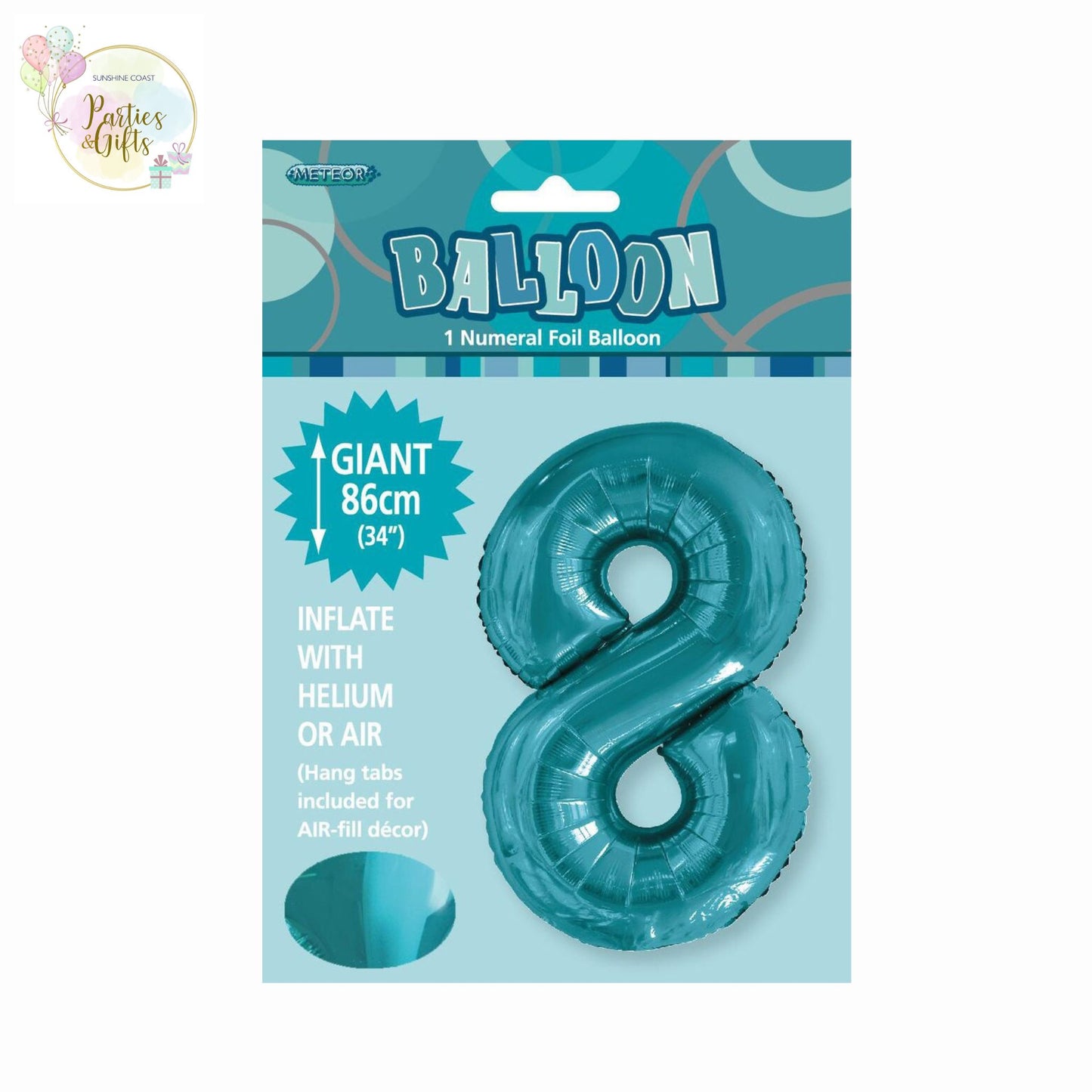 GIANT FOIL BALLOON - CARIBBEAN TEAL NUMBER 8 - 86CM