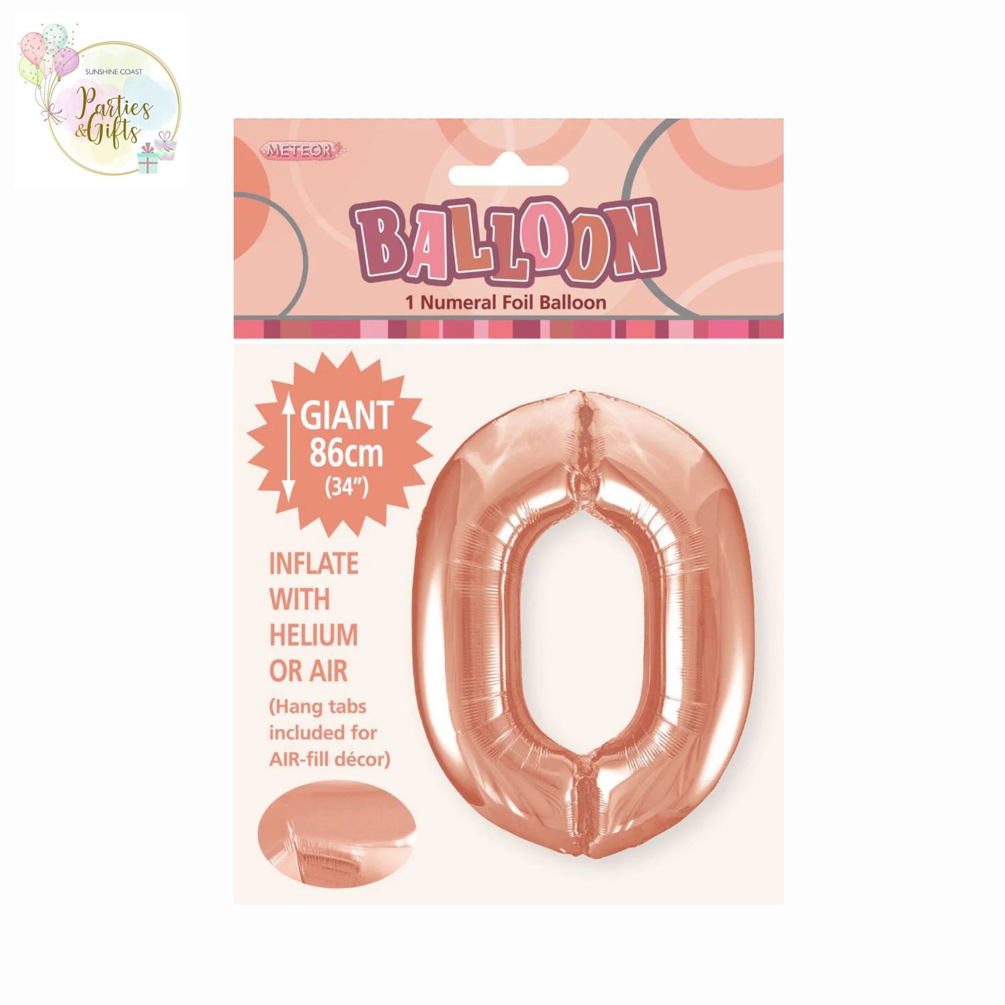 GIANT FOIL BALLOON - ROSE GOLD NUMBER 0 - 86CM