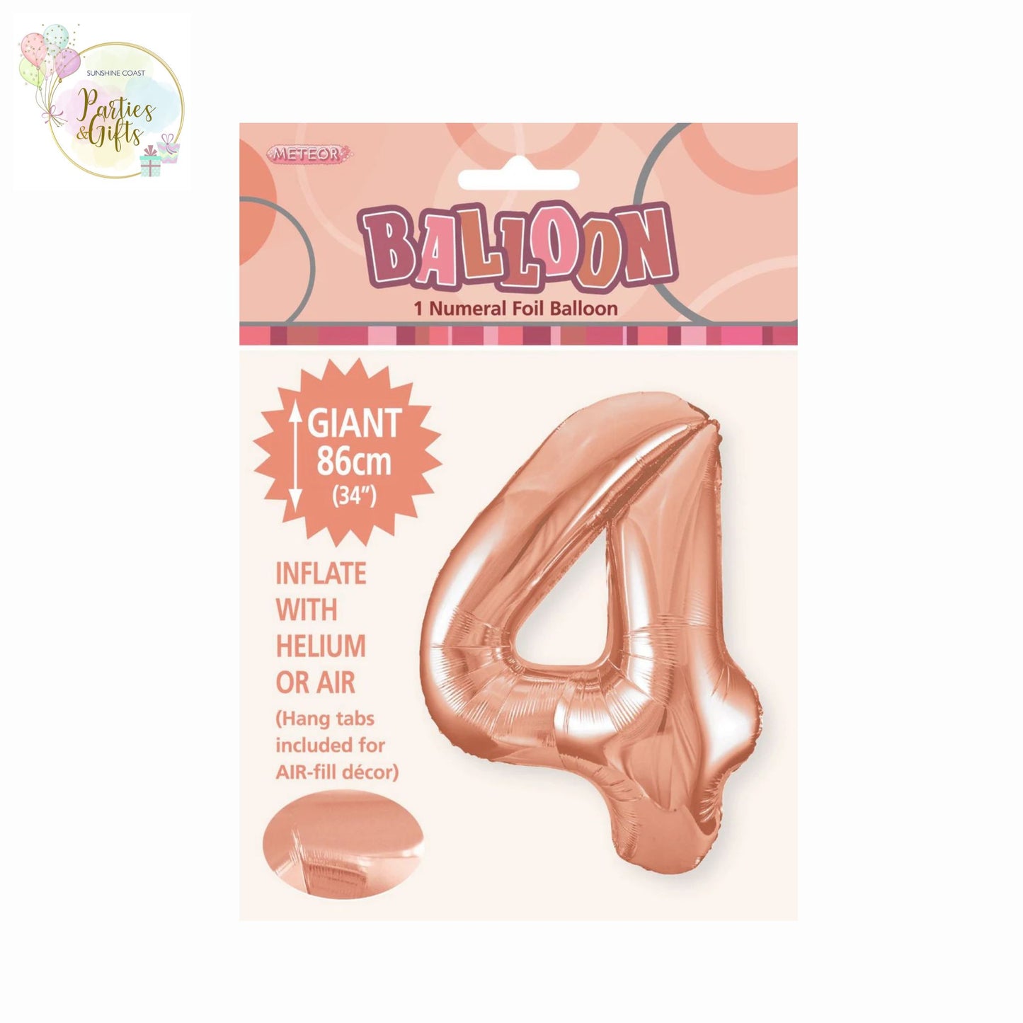 GIANT FOIL BALLOON - ROSE GOLD NUMBER 4 - 86CM