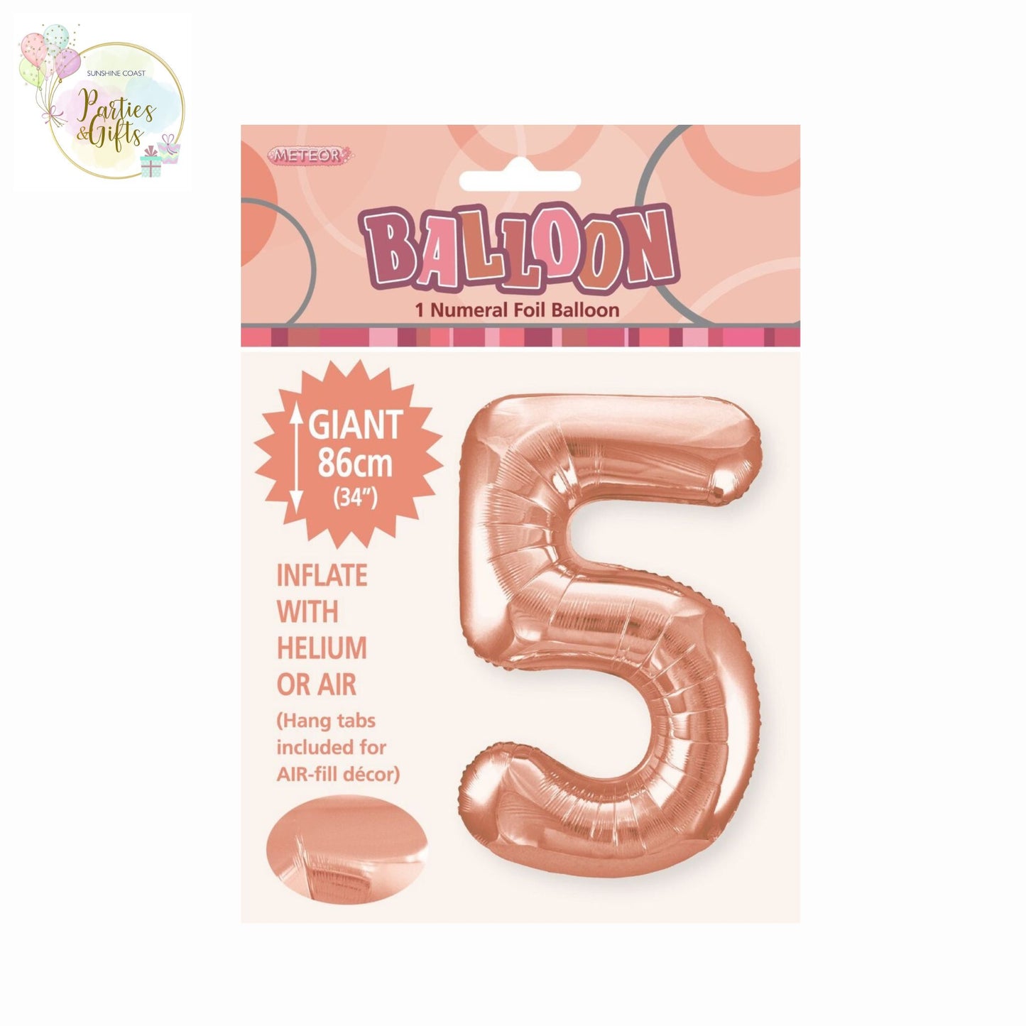 GIANT FOIL BALLOON - ROSE GOLD NUMBER 5 - 86CM