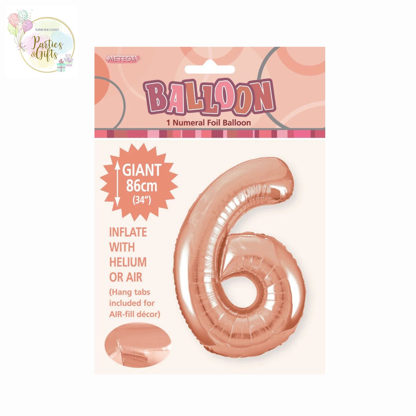 GIANT FOIL BALLOON - ROSE GOLD NUMBER 6 - 86CM