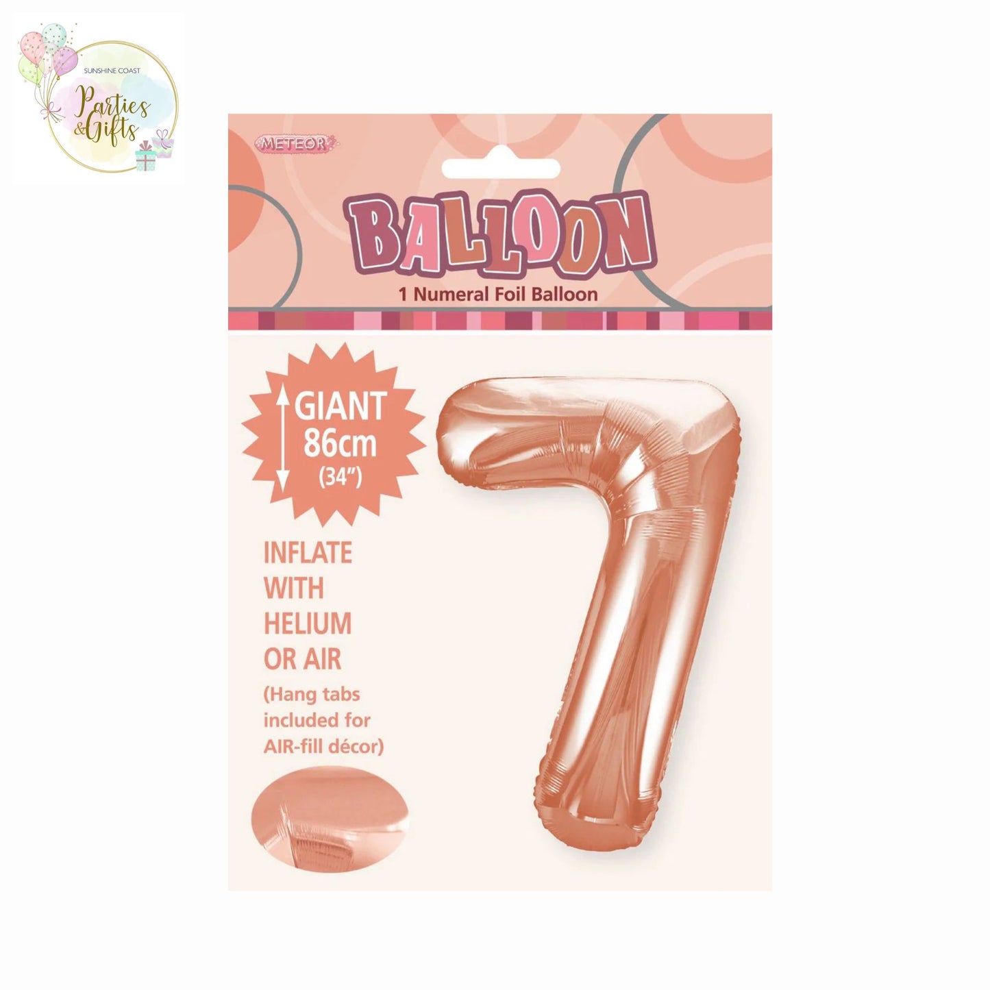 GIANT FOIL BALLOON - ROSE GOLD NUMBER 7 - 86CM