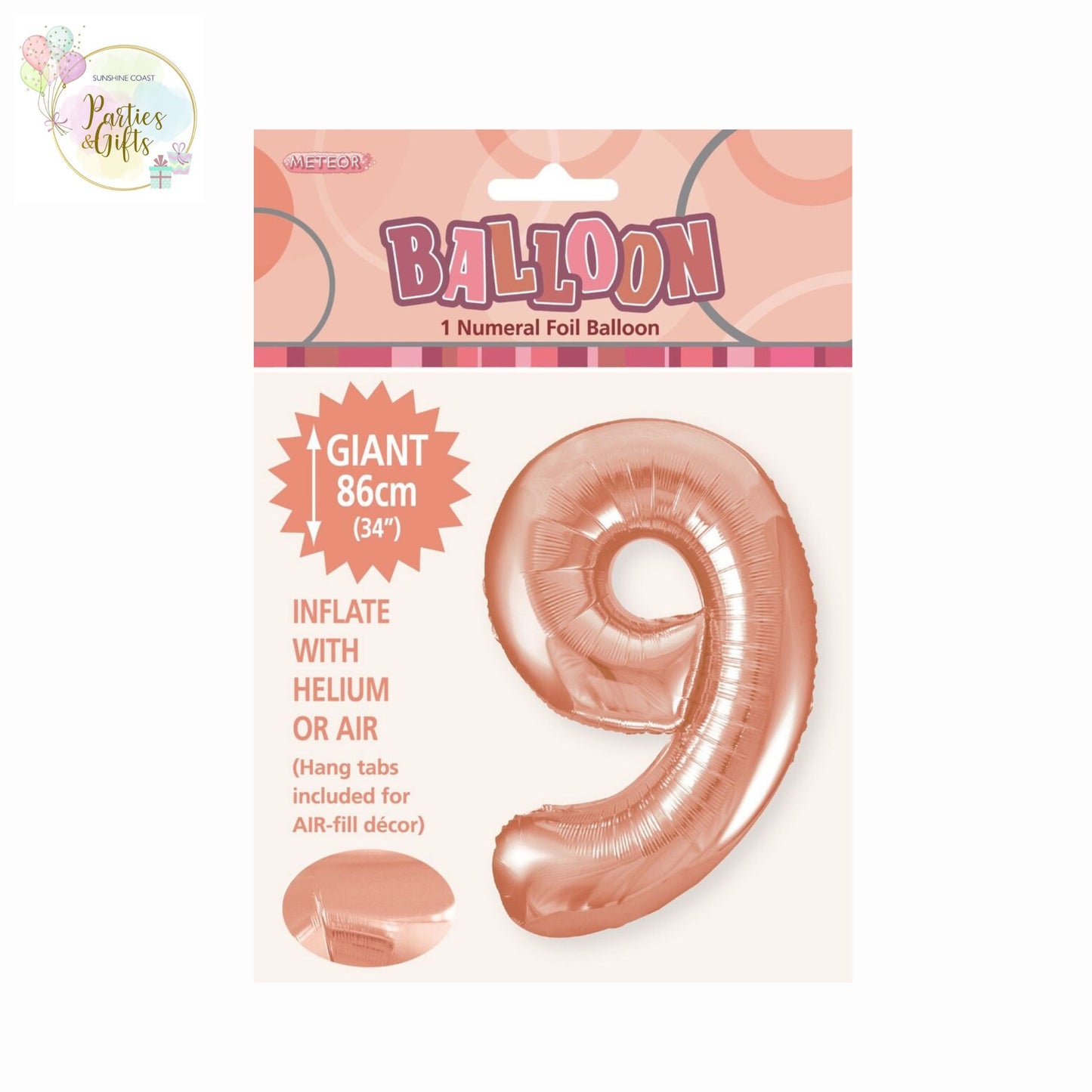 GIANT FOIL BALLOON - ROSE GOLD NUMBER 9 - 86CM