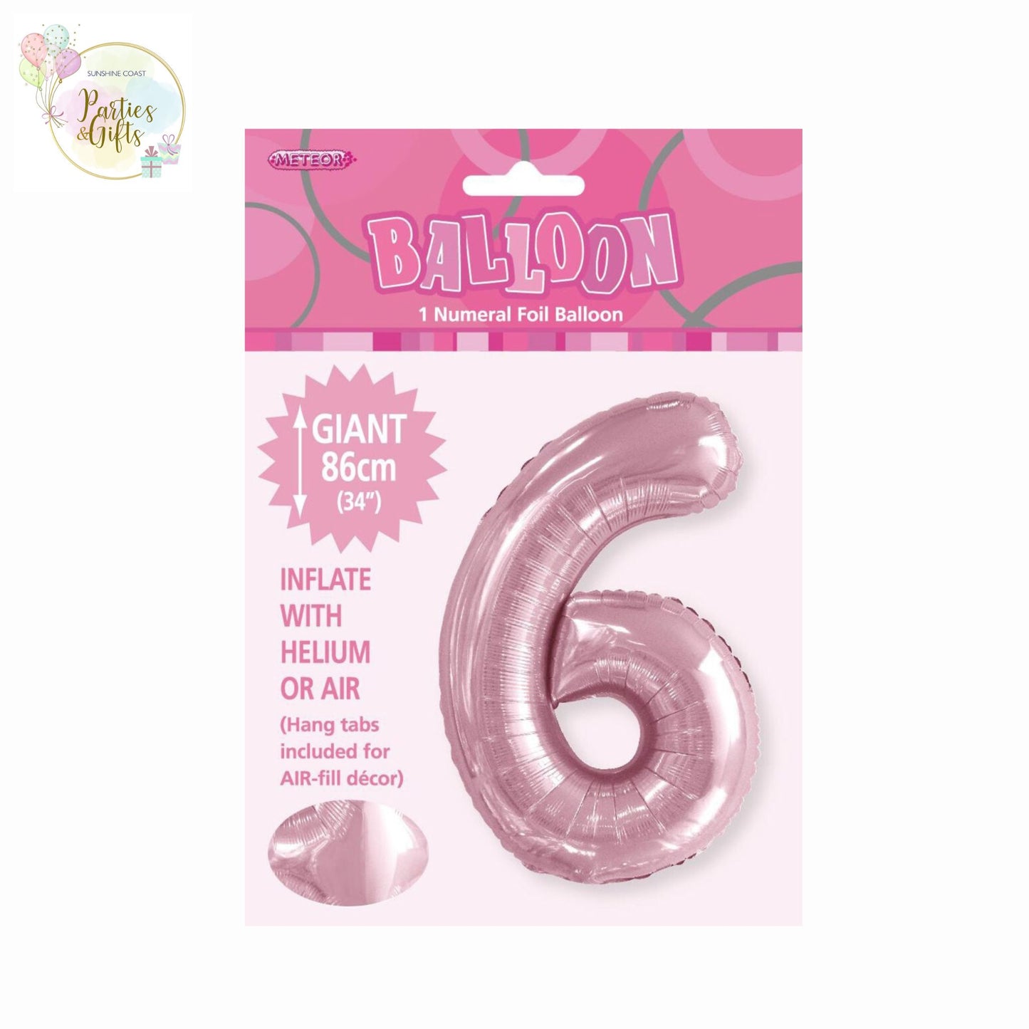 GIANT FOIL BALLOON - LOVELY PINK NUMBER 6 - 86CM