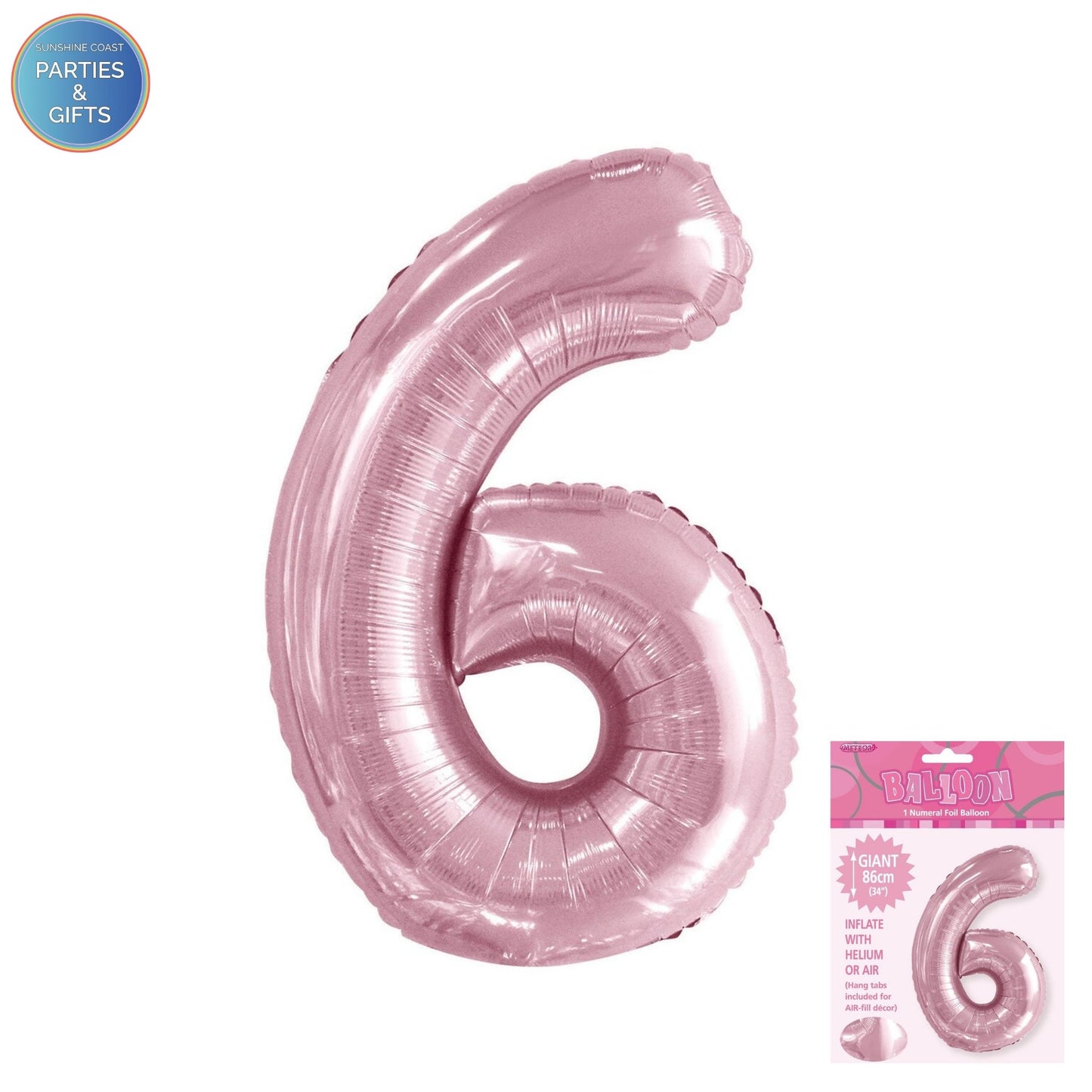 GIANT FOIL BALLOON - LOVELY PINK NUMBER 6 - 86CM