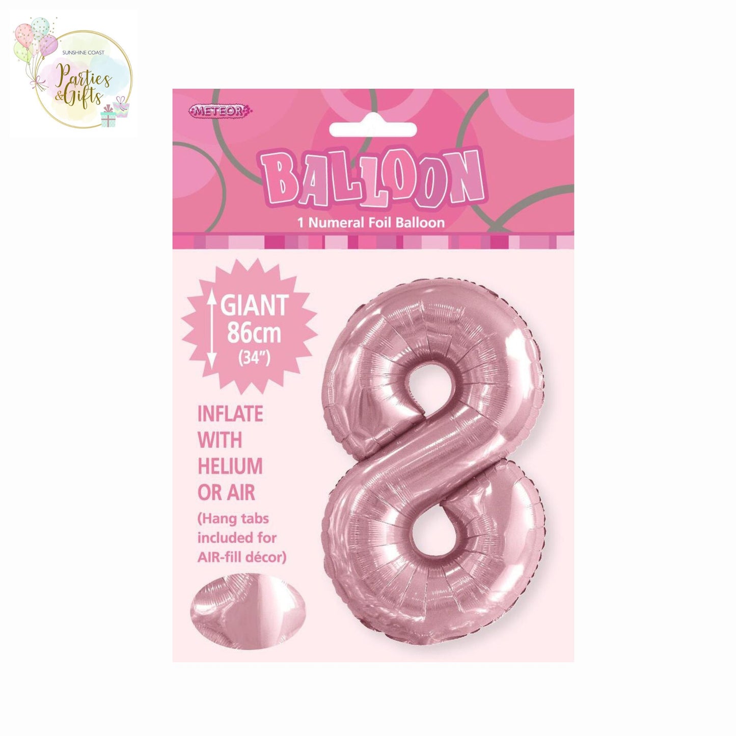 GIANT FOIL BALLOON - LOVELY PINK NUMBER 8 - 86CM