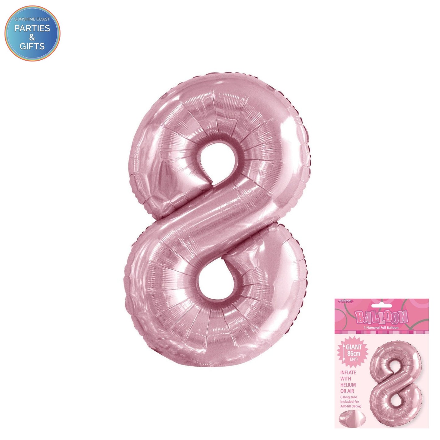GIANT FOIL BALLOON - LOVELY PINK NUMBER 8 - 86CM