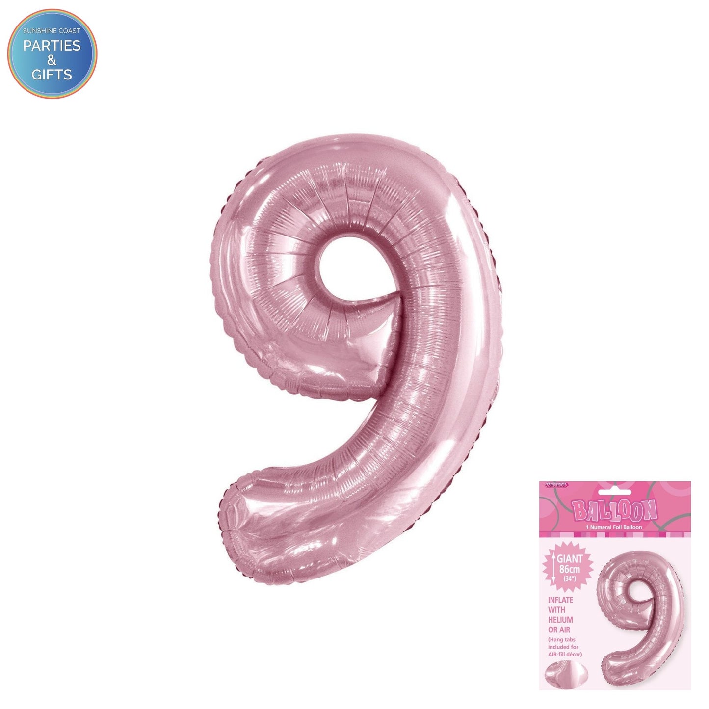 GIANT FOIL BALLOON - LOVELY PINK NUMBER 9 - 86CM