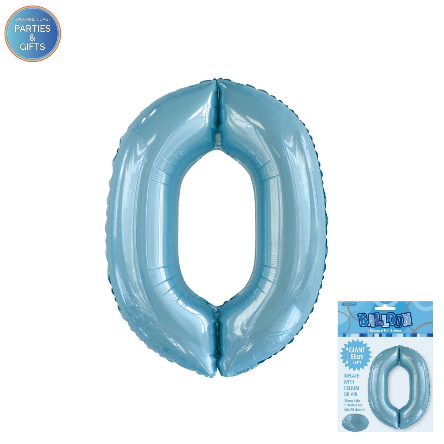 GIANT FOIL BALLOON - POWDER BLUE NUMBER 0 - 86CM