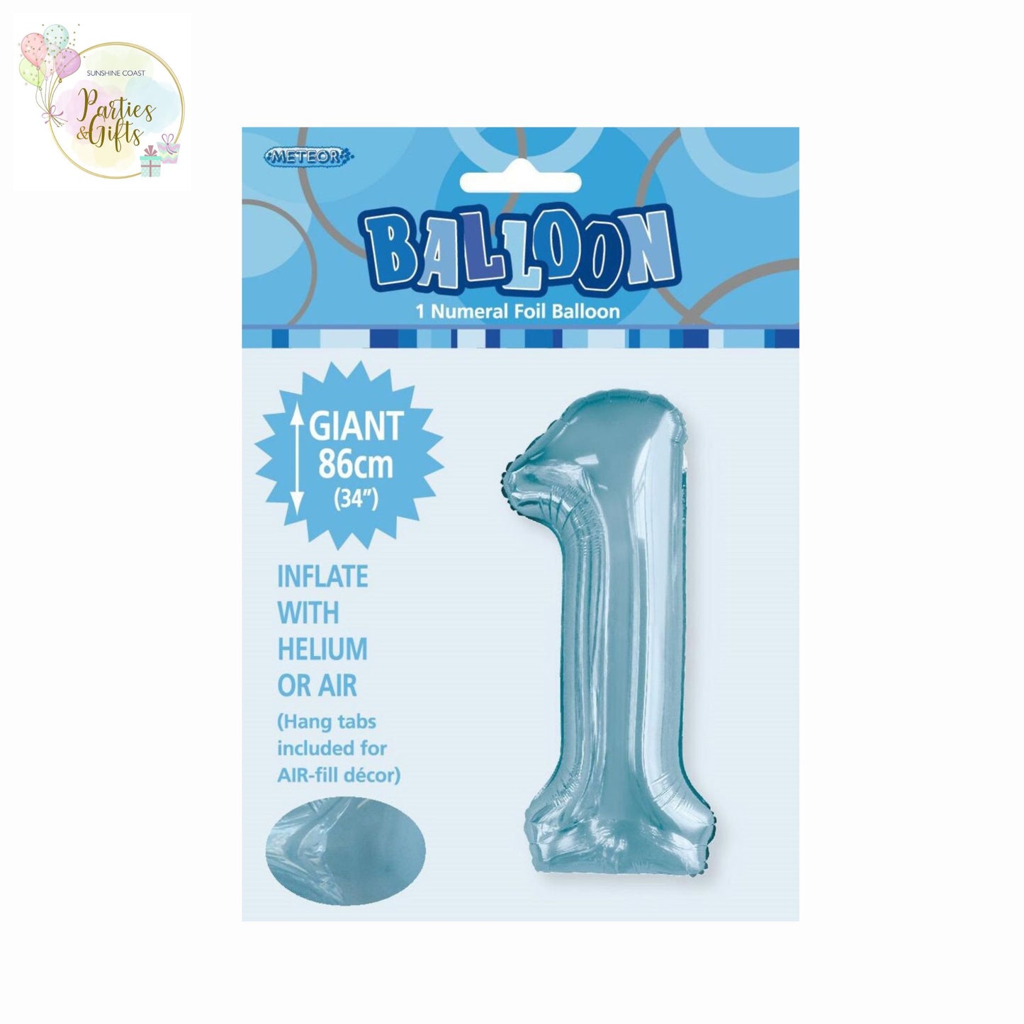 GIANT FOIL BALLOON - POWDER BLUE NUMBER 1 - 86CM