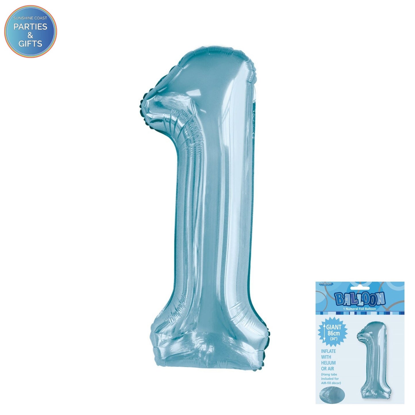 GIANT FOIL BALLOON - POWDER BLUE NUMBER 1 - 86CM