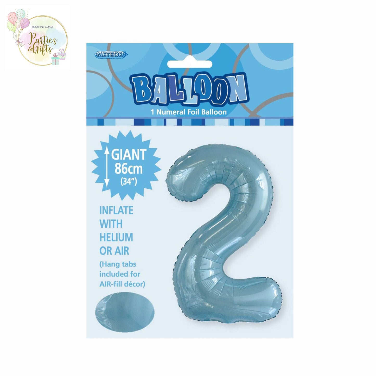 GIANT FOIL BALLOON - POWDER BLUE NUMBER 2 - 86CM