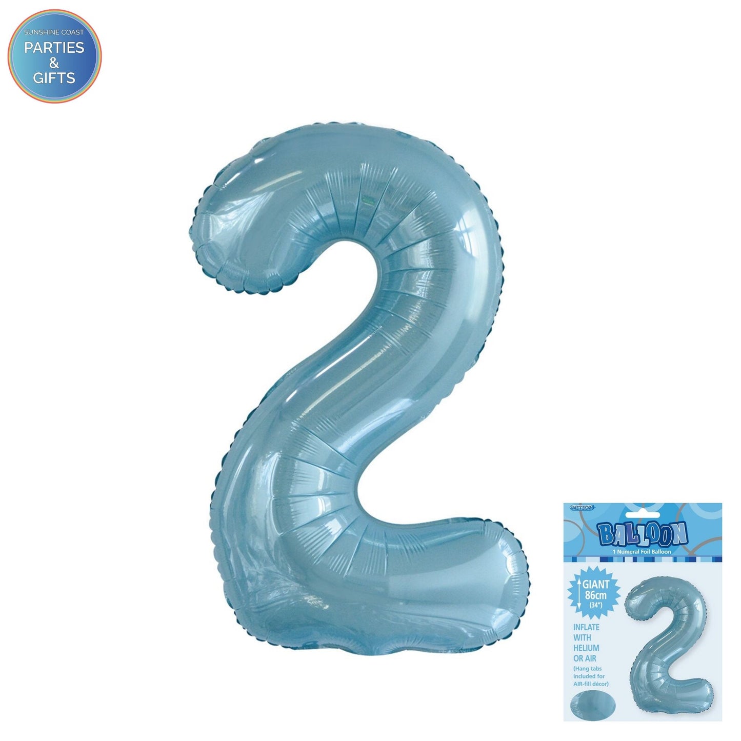 GIANT FOIL BALLOON - POWDER BLUE NUMBER 2 - 86CM