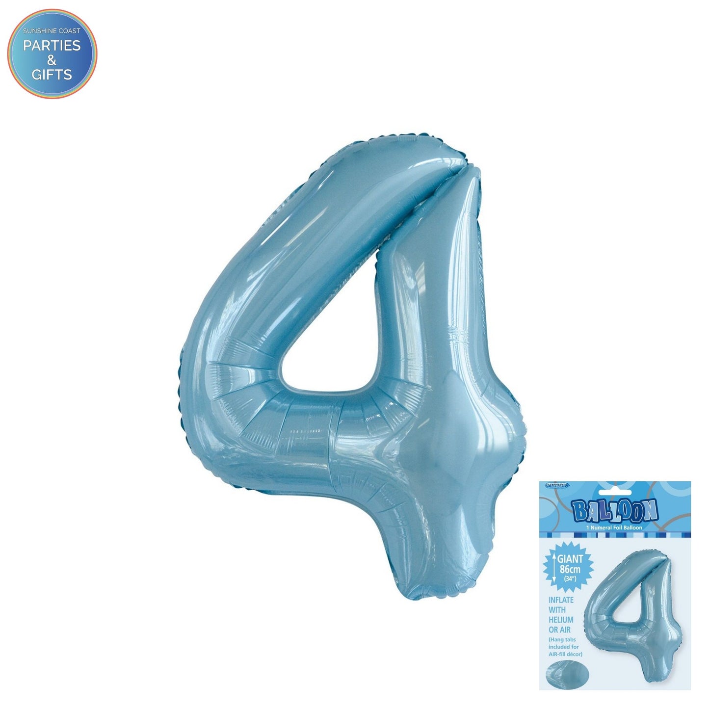 GIANT FOIL BALLOON - POWDER BLUE NUMBER 4 - 86CM