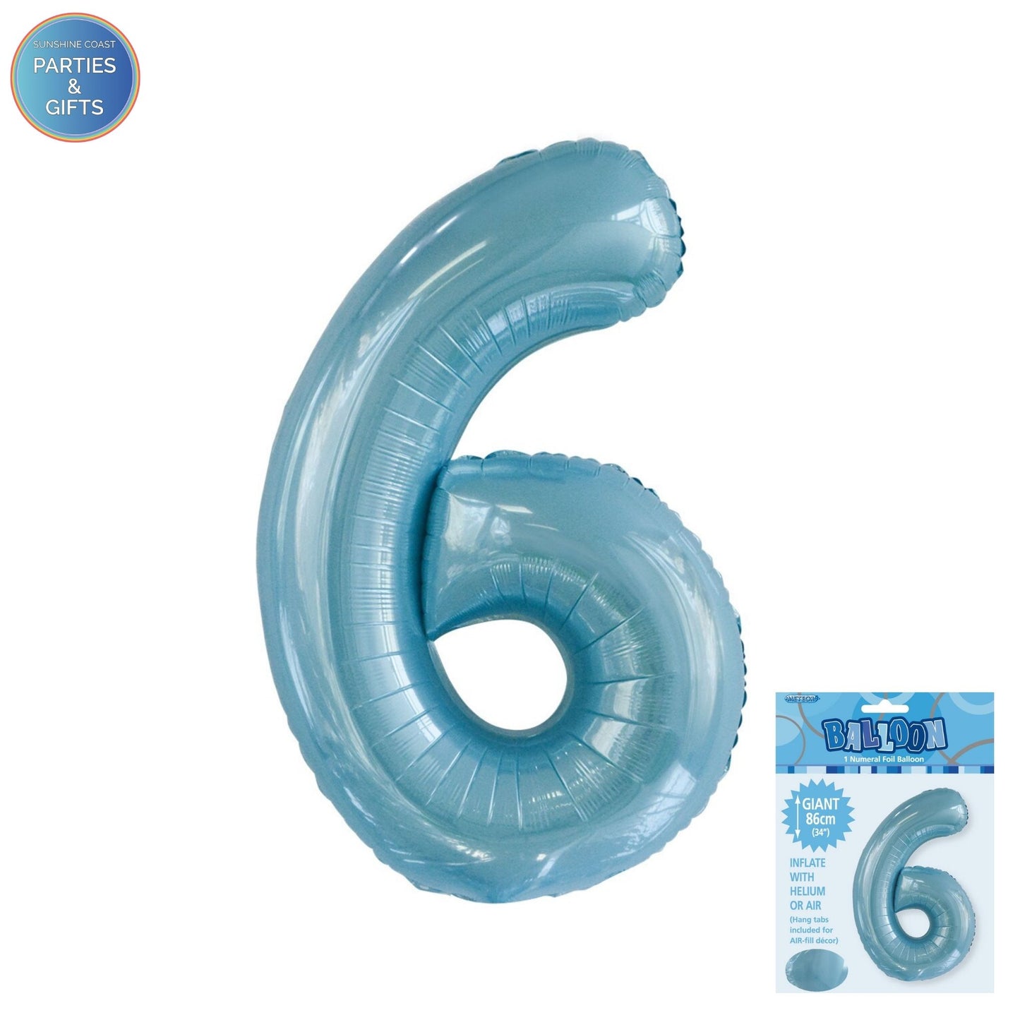 GIANT FOIL BALLOON - POWDER BLUE NUMBER 6 - 86CM