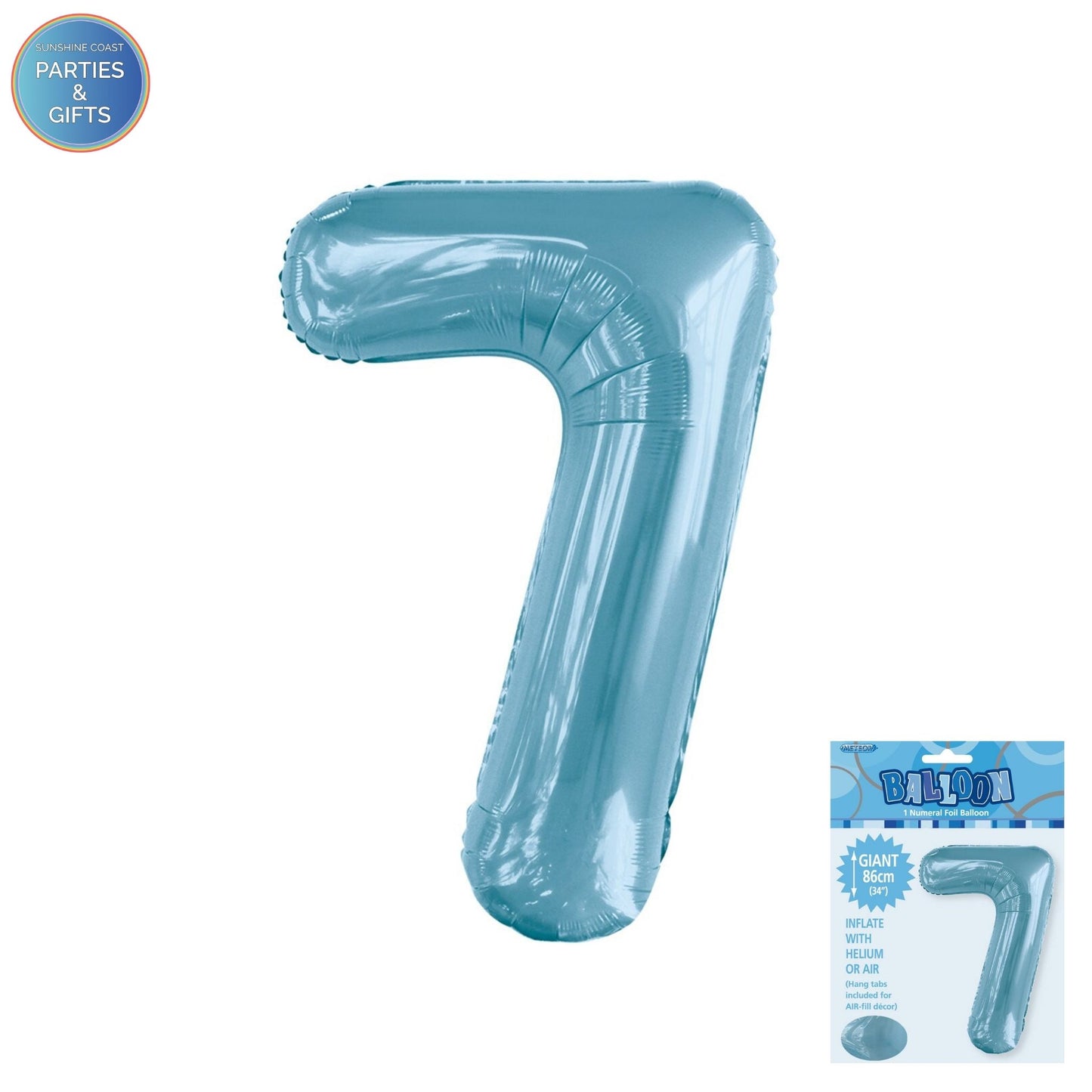 GIANT FOIL BALLOON - POWDER BLUE NUMBER 7 - 86CM