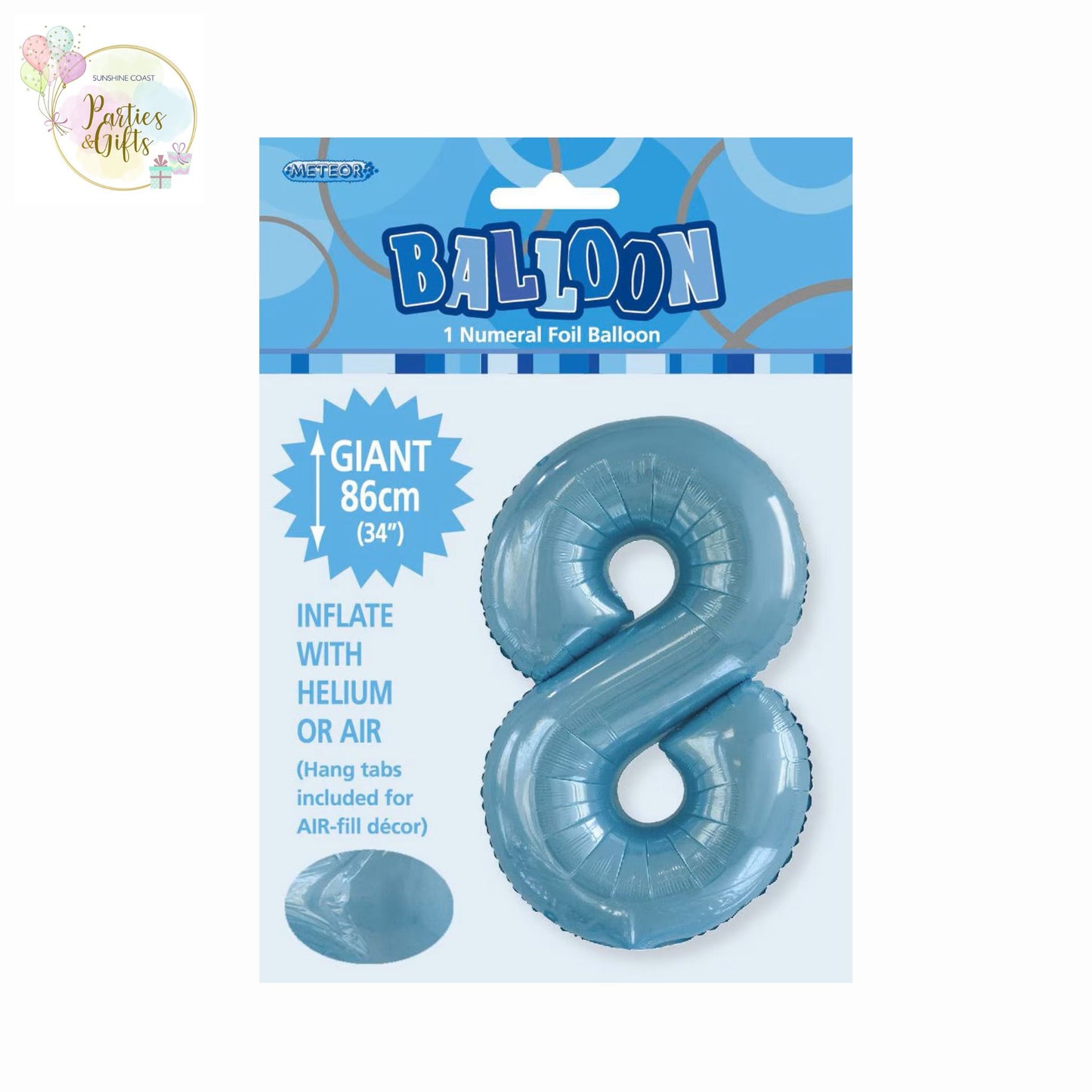 GIANT FOIL BALLOON - POWDER BLUE NUMBER 8 - 86CM