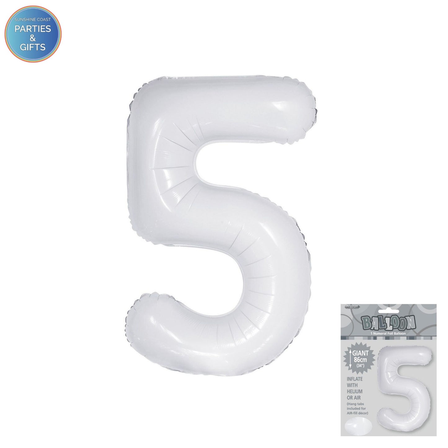 GIANT FOIL BALLOON - WHITE NUMBER 5 - 86CM