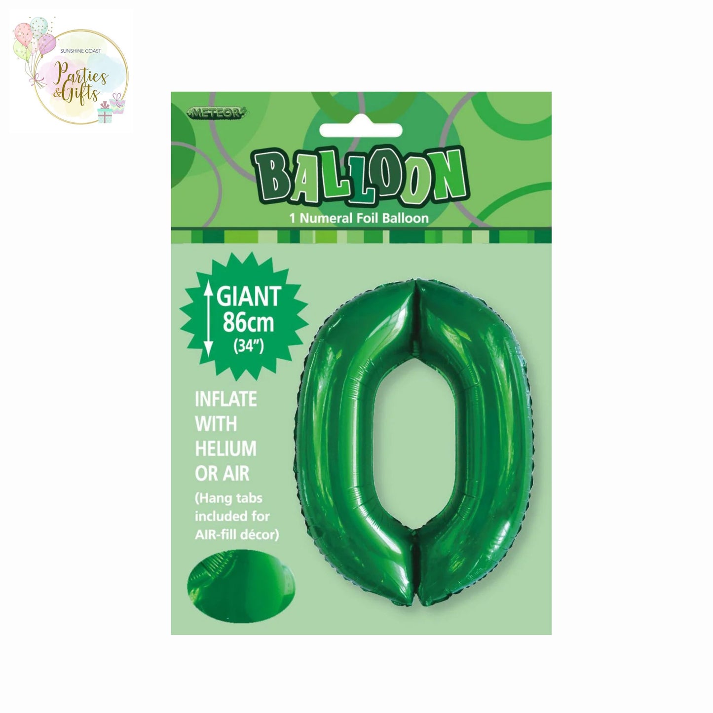 GIANT FOIL BALLOON - EMERALD GREEN NUMBER 0 - 86CM