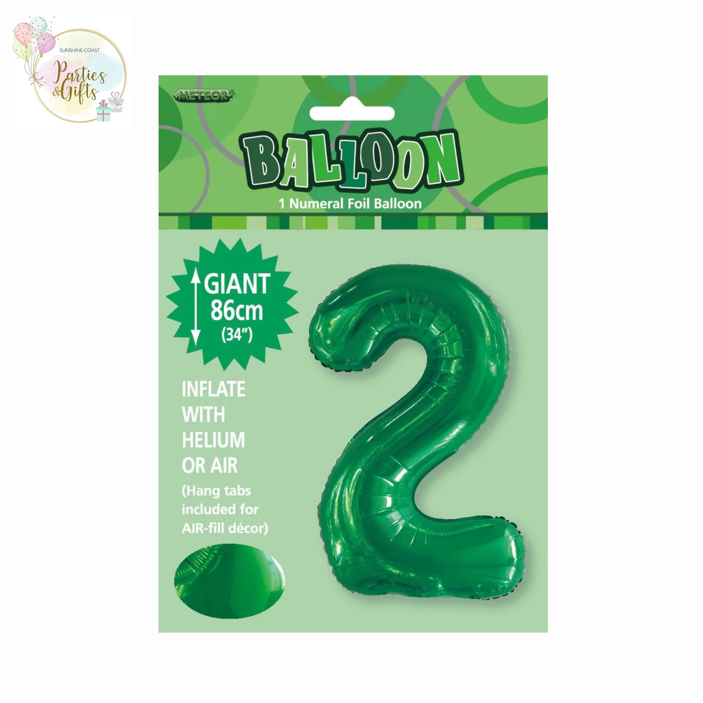 GIANT FOIL BALLOON - EMERALD GREEN NUMBER 2 - 86CM