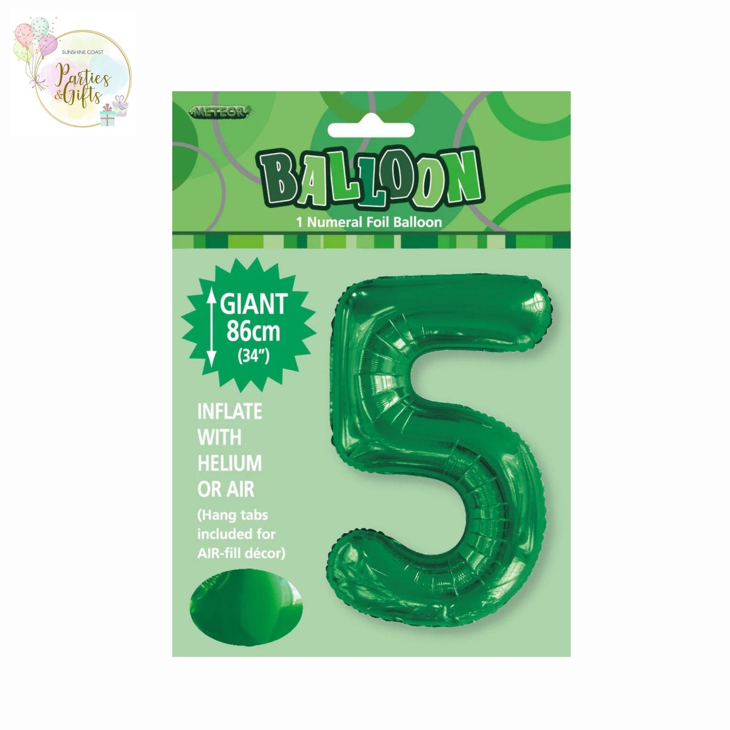 GIANT FOIL BALLOON - EMERALD GREEN NUMBER 5 - 86CM