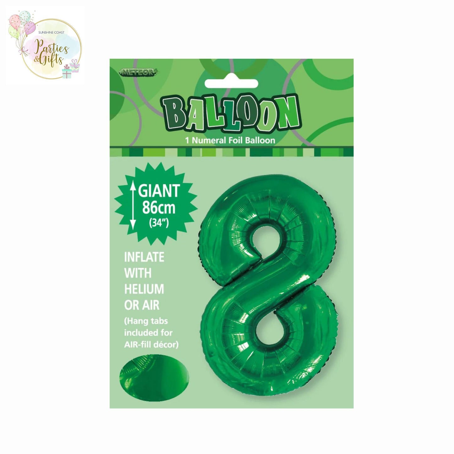 GIANT FOIL BALLOON - EMERALD GREEN NUMBER 8 - 86CM