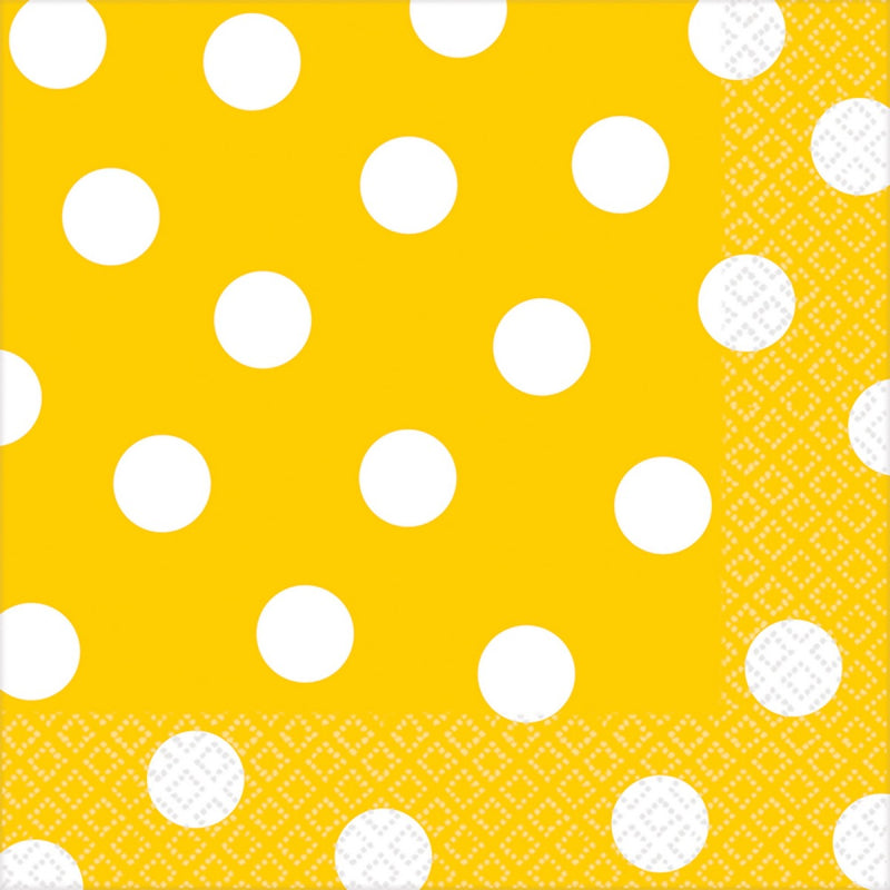 SUNSHINE YELLOW DOTS LUNCH NAPKINS - PACK OF 16