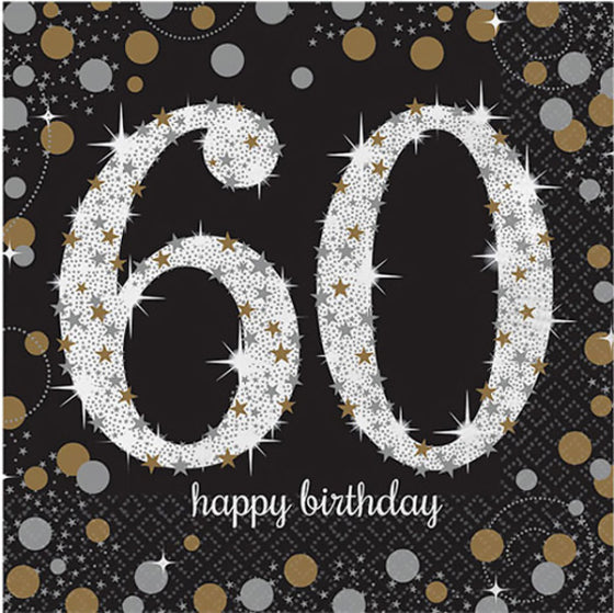 GOLD & BLACK CELEBRATION 60TH BIRTHDAY LUNCH NAPKINS - PACK OF 16