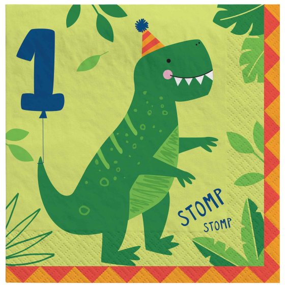 DINOSAUR 1ST BIRTHDAY LUNCH NAPKINS - PACK OF 16