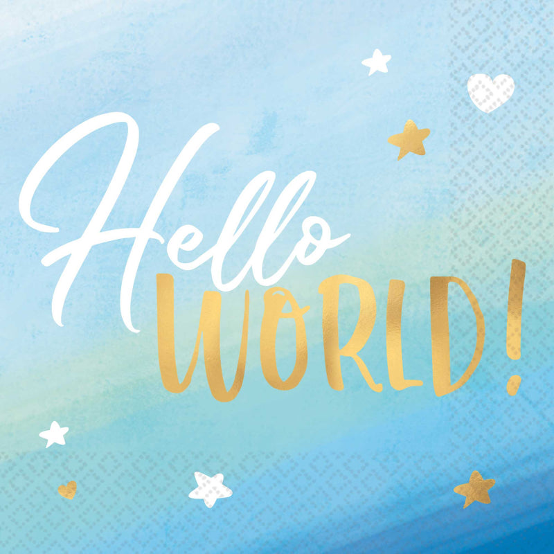BABY SHOWER HELLO WORLD BOY LUNCH NAPKINS - PACK OF 16
