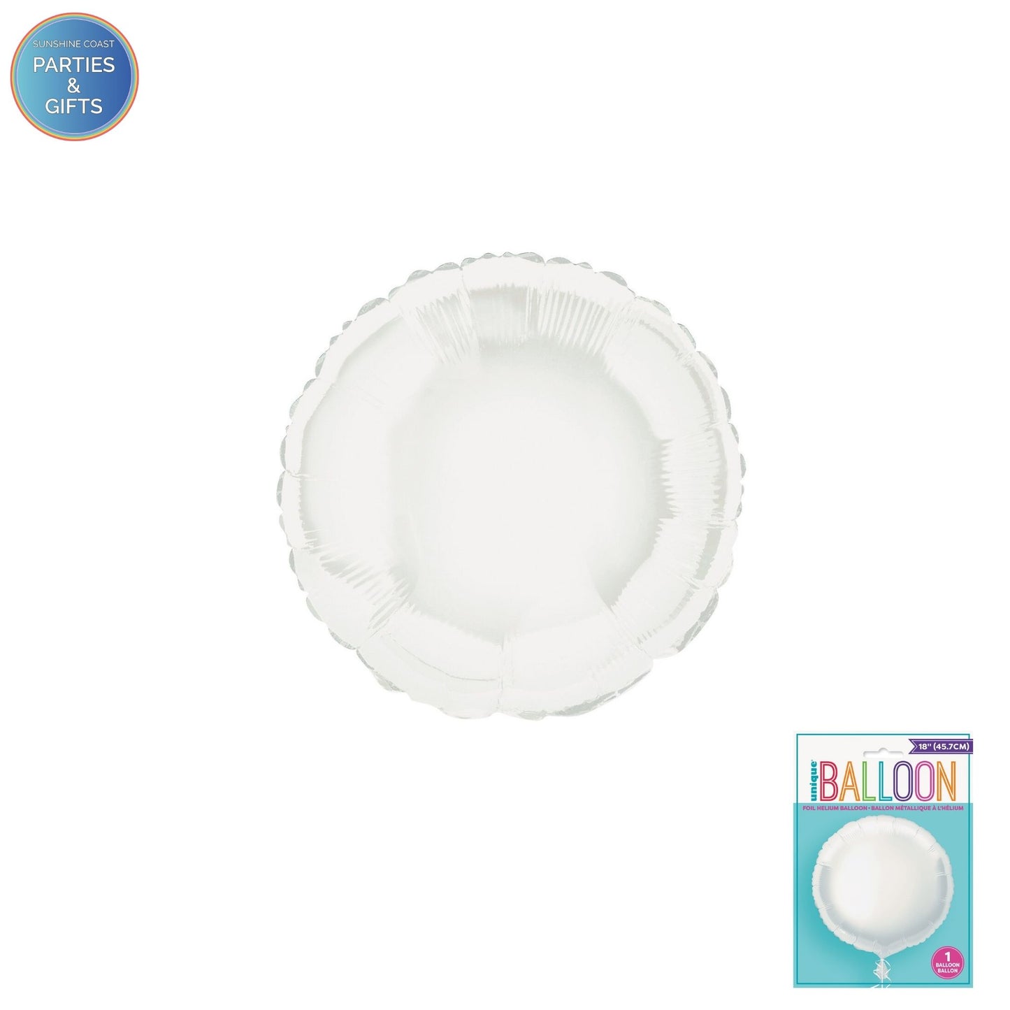WHITE ROUND FOIL BALLOON - 45.7CM