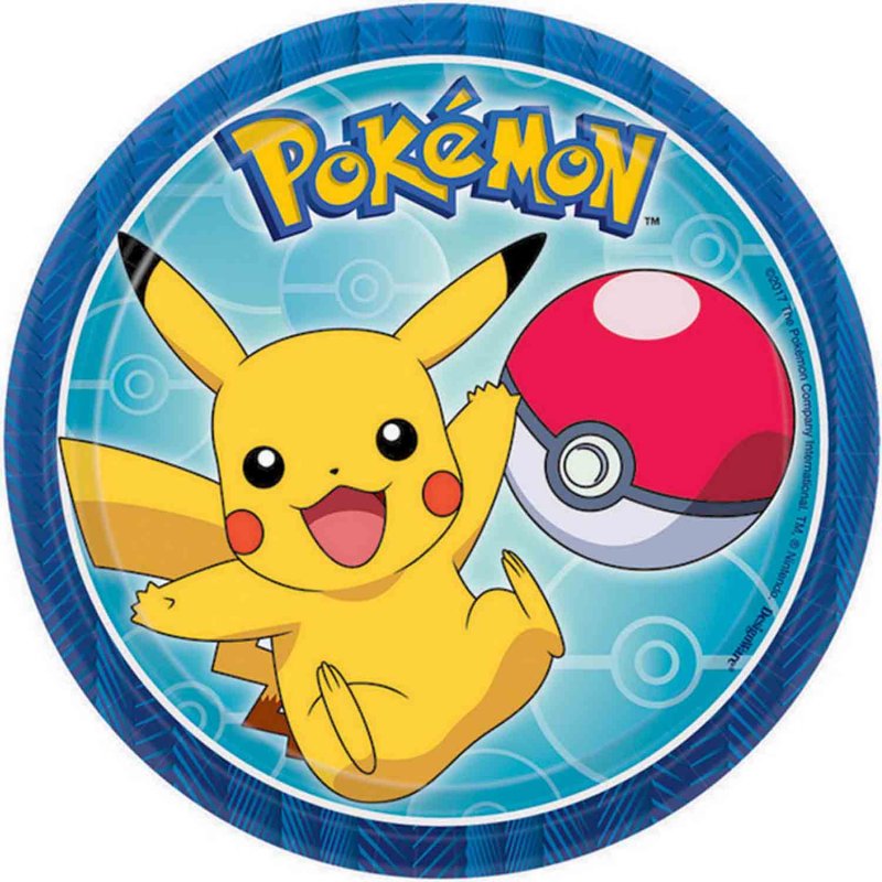 POKEMON ROUND PAPER PLATES 17.7CM - PACK OF 8