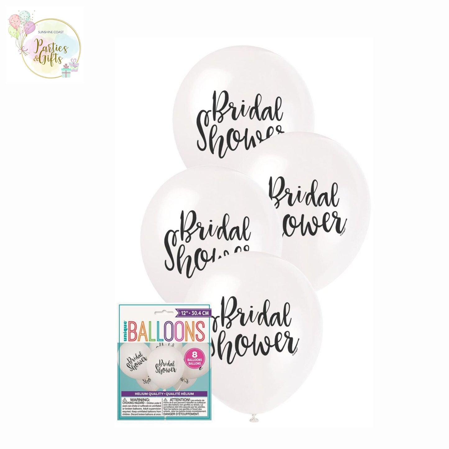 BRIDAL SHOWER LATEX BALLOONS - 30CM - PACK OF 8