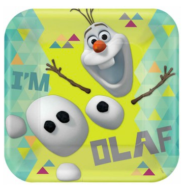 DISNEY FROZEN OLAF SQUARE PAPER PLATES 22.9CM - PACK OF 8