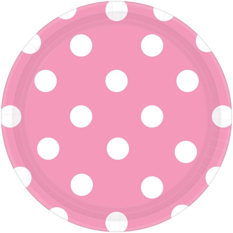 PINK DOTS PAPER PLATES 23CM ROUND - PACK OF 8