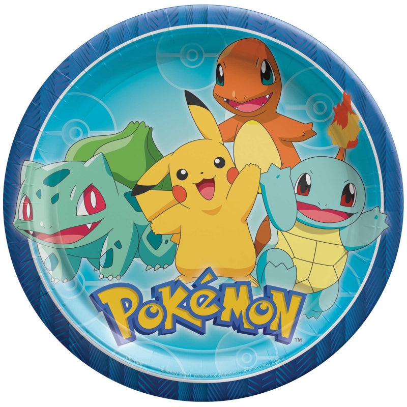 POKEMON ROUND PAPER PLATES 23CM - PACK OF 8