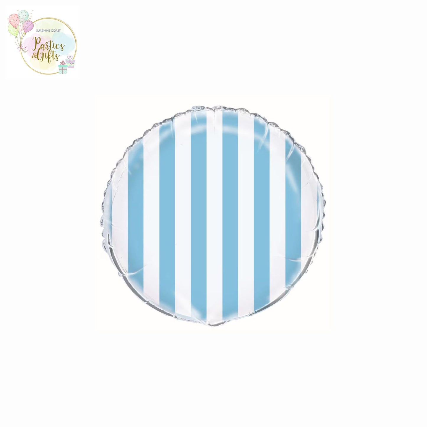 POWDER BLUE & WHITE STRIPES FOIL BALLOON - 45CM