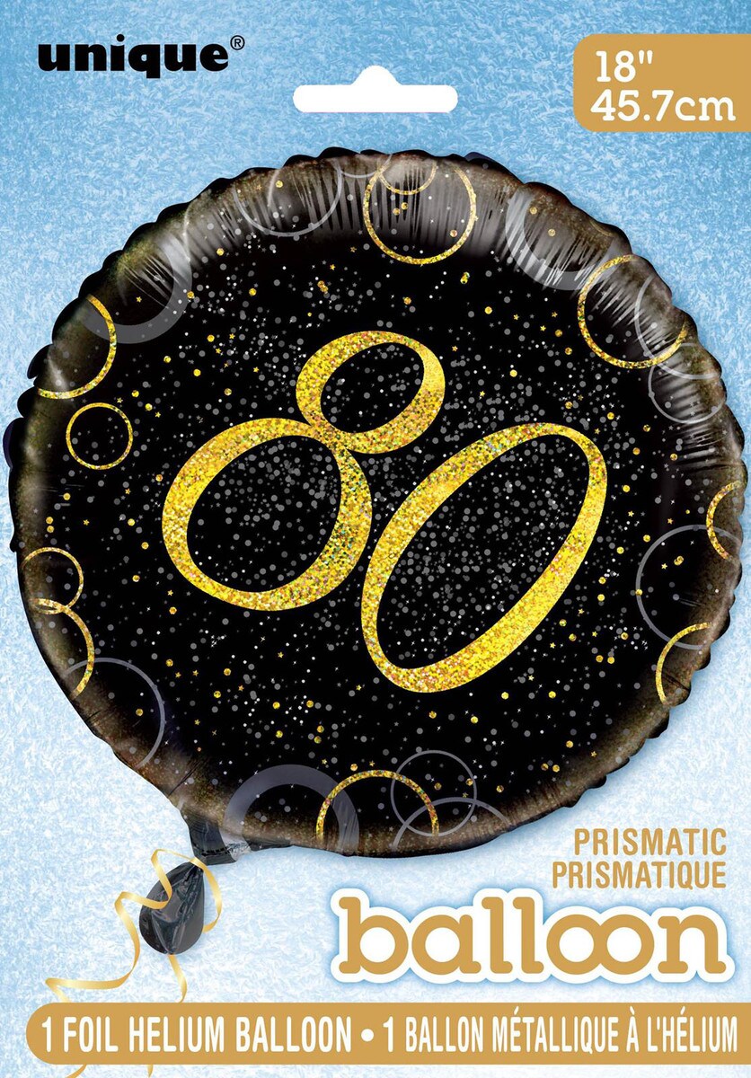 GLITZ BLACK AND GOLD 80TH BIRTHDAY STAR FOIL BALLOON - 45.7CM