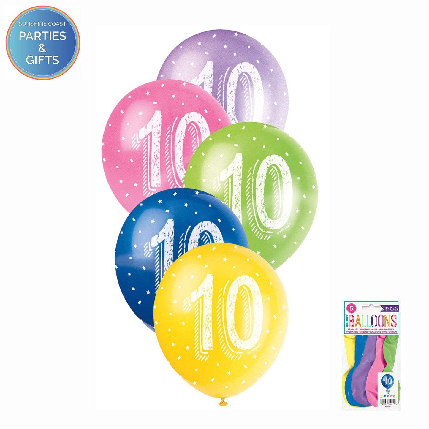 ASSORTED COLOURS 30.4CM LATEX BALLOONS 5 PACK - AGE 10