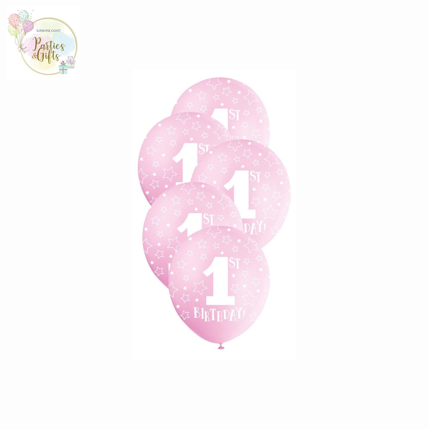 PINK 1ST BIRTHDAY LATEX BALLOONS 30CM - PACK OF 5