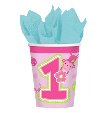 ONE WILD GIRL 1ST BIRTHDAY 266ML CUPS - PACK OF 8