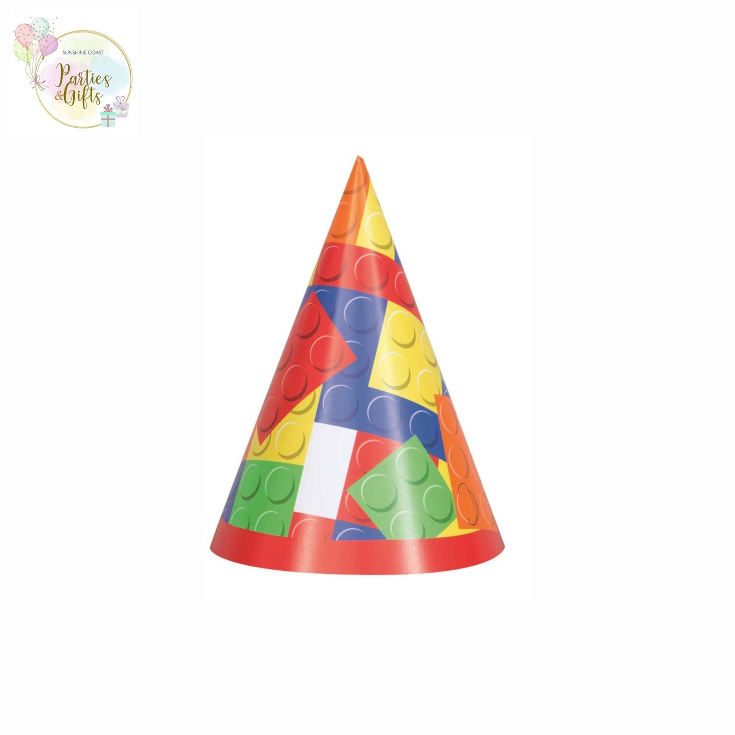 BUILDING BLOCKS BIRTHDAY PARTY HATS - 8 PACK