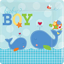 BABY SHOWER AHOY BABY BOY SQUARE PAPER PLATES 26CM - PACK OF 8