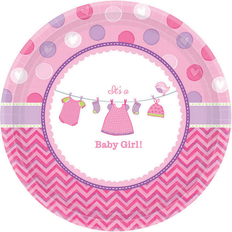 BABY SHOWER IT'S A BABY GIRL SQUARE PAPER PLATES 26.7CM - PACK OF 8