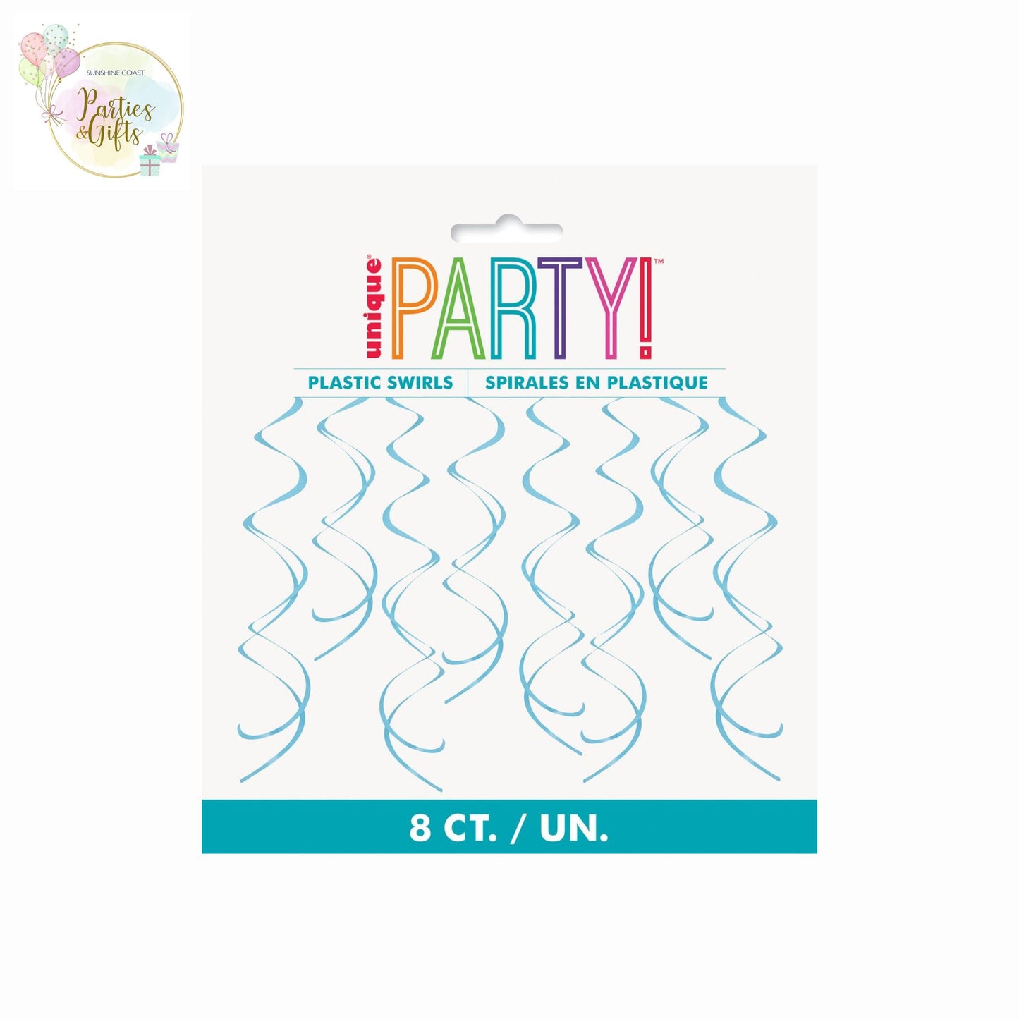 POWDER BLUE HANGING SWIRL DECORATIONS - 8 PIECES