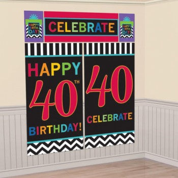 40TH BIRTHDAY SCENE SETTERS WALL DECORATING KIT - 5 PIECES