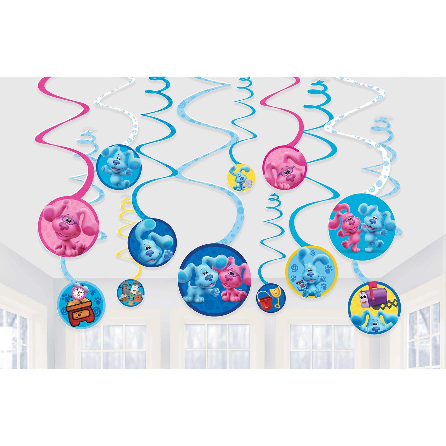 BLUE'S CLUES HANGING SWIRL DECORATIONS - 12 PIECES