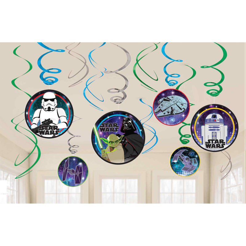 STAR WARS GALAXY HANGING SWIRL DECORATIONS - 12 PIECES