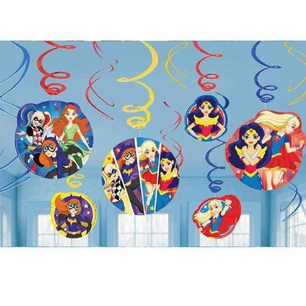 DC SUPER HERO GIRLS HANGING SWIRL DECORATIONS - 12 PIECES