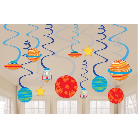 SPACE BLAST HANGING SWIRL DECORATIONS - 12 PIECES